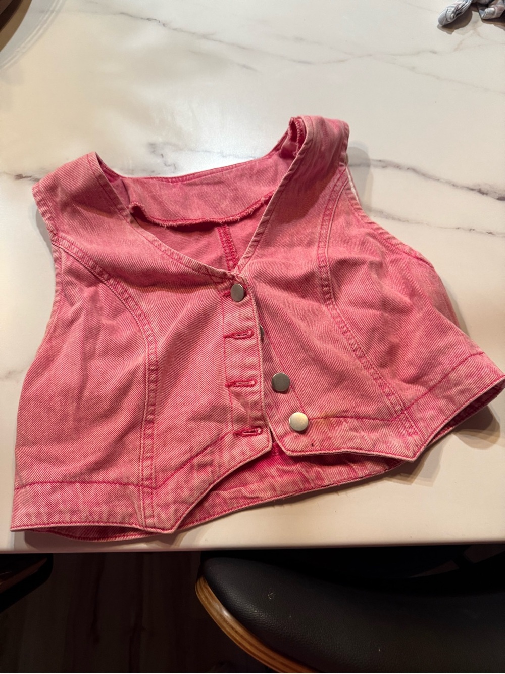 Pink Denim Cropped Vest